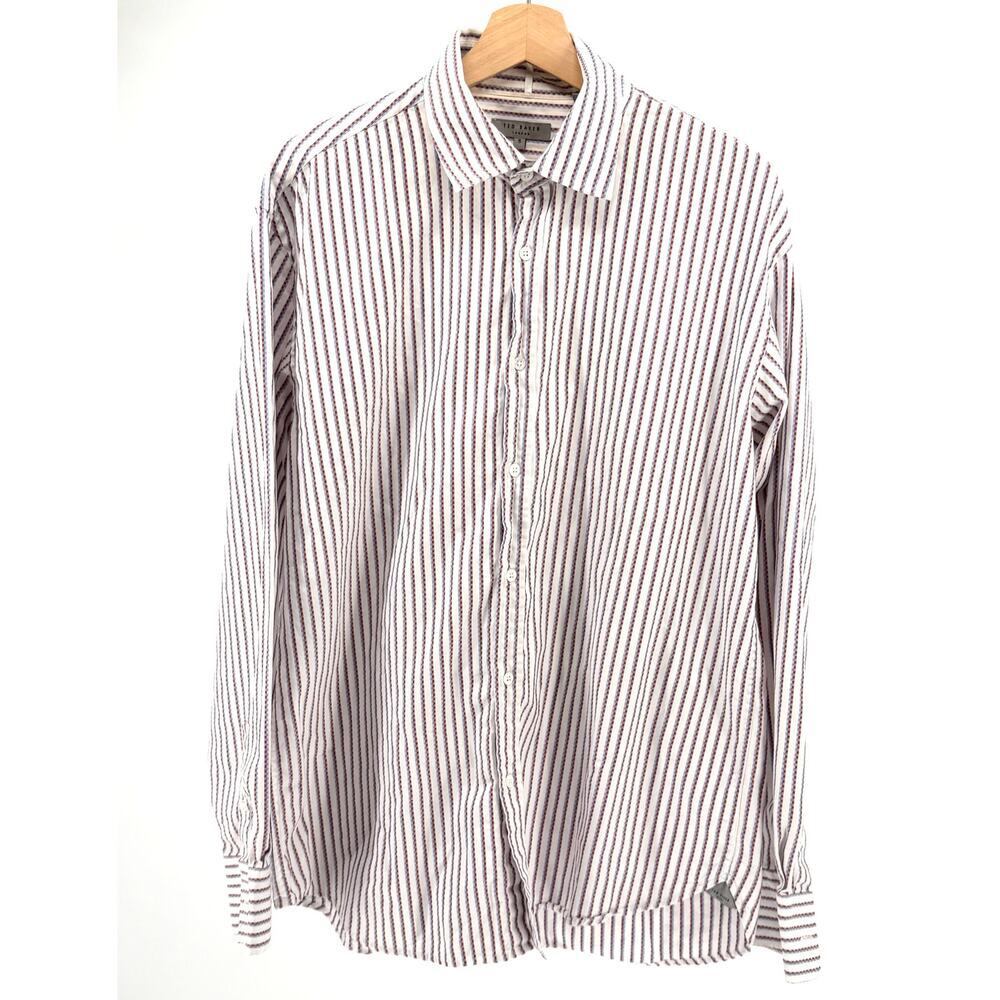Ted Baker London Blue Red White Striped Tailored Dress Shirt